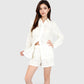 Women's Textured Button-Up Shirt and Shorts Lounge Set