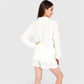 Women's Textured Button-Up Shirt and Shorts Lounge Set