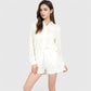 Women's Textured Button-Up Shirt and Shorts Lounge Set