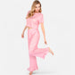 Lounge Women's Short Sleeve Lounge Set with Wide Leg Pants and Relaxed Fit