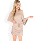 Off-Shoulder Batwing Sleeve Drawstring Ruched Mini Dress