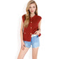 Sleeveless Knit Cardigan Vest with Button Front and Pocket Detail