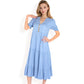 Puff Sleeve Tiered Midi Dress with Button Front Detail and Smocked Cuffs