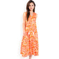 Sleeveless Tiered Maxi Dress with Vibrant Abstract Print and Tassel Tie Detail