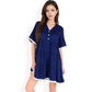 Tiered Mini Dress with Button Front Flutter Sleeves Contrast Trim Details