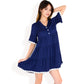 Tiered Mini Dress with Button Front Flutter Sleeves Contrast Trim Details
