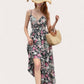 Women's Sleeveless Floral Print Maxi Dress with Adjustable Spaghetti Straps and V-Neckline