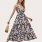 Women's Sleeveless Floral Print Maxi Dress with Adjustable Spaghetti Straps and V-Neckline