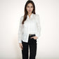 Sheer Floral Long Sleeve Blouse with Mandarin Collar and Subtle Embroidered Detail