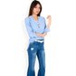 V-Neck Blouse with Button Accents and Roll-Up Sleeves
