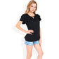 Flutter Sleeve Top with Keyhole Neckline and Lightweight Textured Fabric