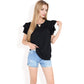 Flutter Sleeve Top with Keyhole Neckline and Lightweight Textured Fabric