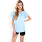 Flutter Sleeve Top with Keyhole Neckline and Lightweight Textured Fabric