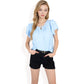 Flutter Sleeve Top with Keyhole Neckline and Lightweight Textured Fabric