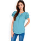 Flutter Sleeve Top with Keyhole Neckline and Lightweight Textured Fabric