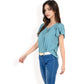 Flutter Sleeve Top with Keyhole Neckline and Lightweight Textured Fabric