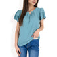 Flutter Sleeve Top with Keyhole Neckline and Lightweight Textured Fabric