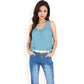 Sleeveless Keyhole Top with Pleated Front Detail and Lightweight Textured Fabric