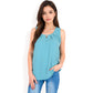Sleeveless Keyhole Top with Pleated Front Detail and Lightweight Textured Fabric