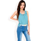 Sleeveless Keyhole Top with Pleated Front Detail and Lightweight Textured Fabric