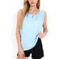 Sleeveless Keyhole Top with Pleated Front Detail and Lightweight Textured Fabric