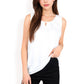 Sleeveless Keyhole Top with Pleated Front Detail and Lightweight Textured Fabric