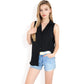 Sleeveless Button-Down Collared Top with Lightweight Textured Fabric and Classic Design