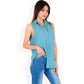 Sleeveless Button-Down Collared Top with Lightweight Textured Fabric and Classic Design