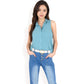 Sleeveless Button-Down Collared Top with Lightweight Textured Fabric and Classic Design