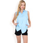 Sleeveless Button-Down Collared Top with Lightweight Textured Fabric and Classic Design