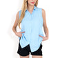 Sleeveless Button-Down Collared Top with Lightweight Textured Fabric and Classic Design