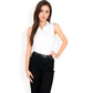 Sleeveless Button-Down Collared Top with Lightweight Textured Fabric and Classic Design