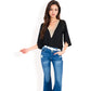 Split Sleeve V-Neck Blouse with Crochet Detail