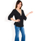 Split Sleeve V-Neck Blouse with Crochet Detail