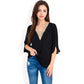Split Sleeve V-Neck Blouse with Crochet Detail