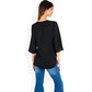 Split Sleeve V-Neck Blouse with Crochet Detail