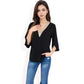 Split Sleeve V-Neck Blouse with Crochet Detail