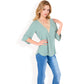 Split Sleeve V-Neck Blouse with Crochet Detail