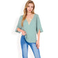 Split Sleeve V-Neck Blouse with Crochet Detail