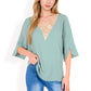 Split Sleeve V-Neck Blouse with Crochet Detail