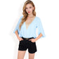Split Sleeve V-Neck Blouse with Crochet Detail