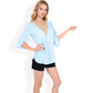 Split Sleeve V-Neck Blouse with Crochet Detail