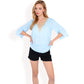 Split Sleeve V-Neck Blouse with Crochet Detail