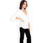 Split Sleeve V-Neck Blouse with Crochet Detail