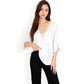 Split Sleeve V-Neck Blouse with Crochet Detail