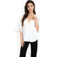 Split Sleeve V-Neck Blouse with Crochet Detail