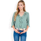 Ruffle Front Blouse with 3/4 Split Sleeves