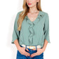 Ruffle Front Blouse with 3/4 Split Sleeves