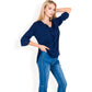 Ruffle Front Blouse with 3/4 Split Sleeves