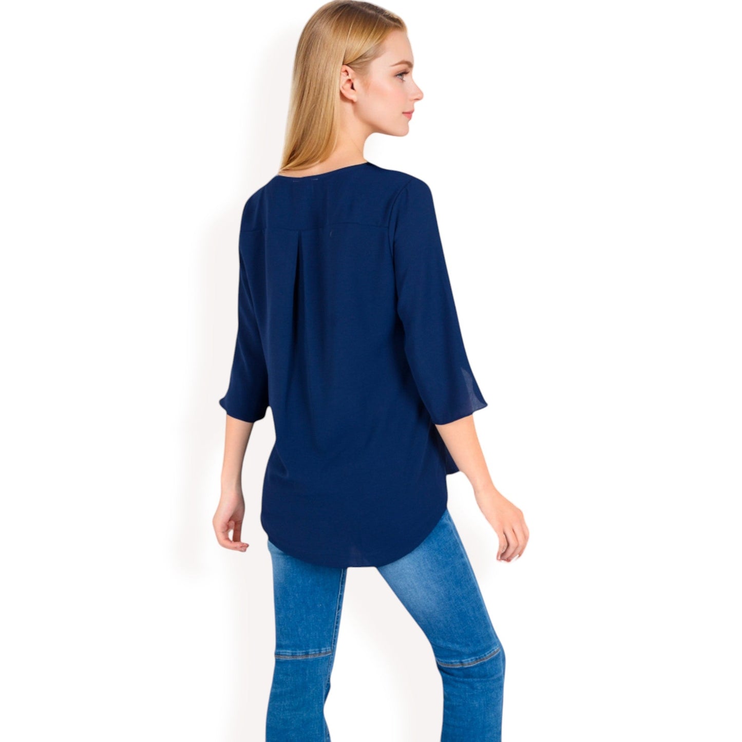 Ruffle Front Blouse with 3/4 Split Sleeves